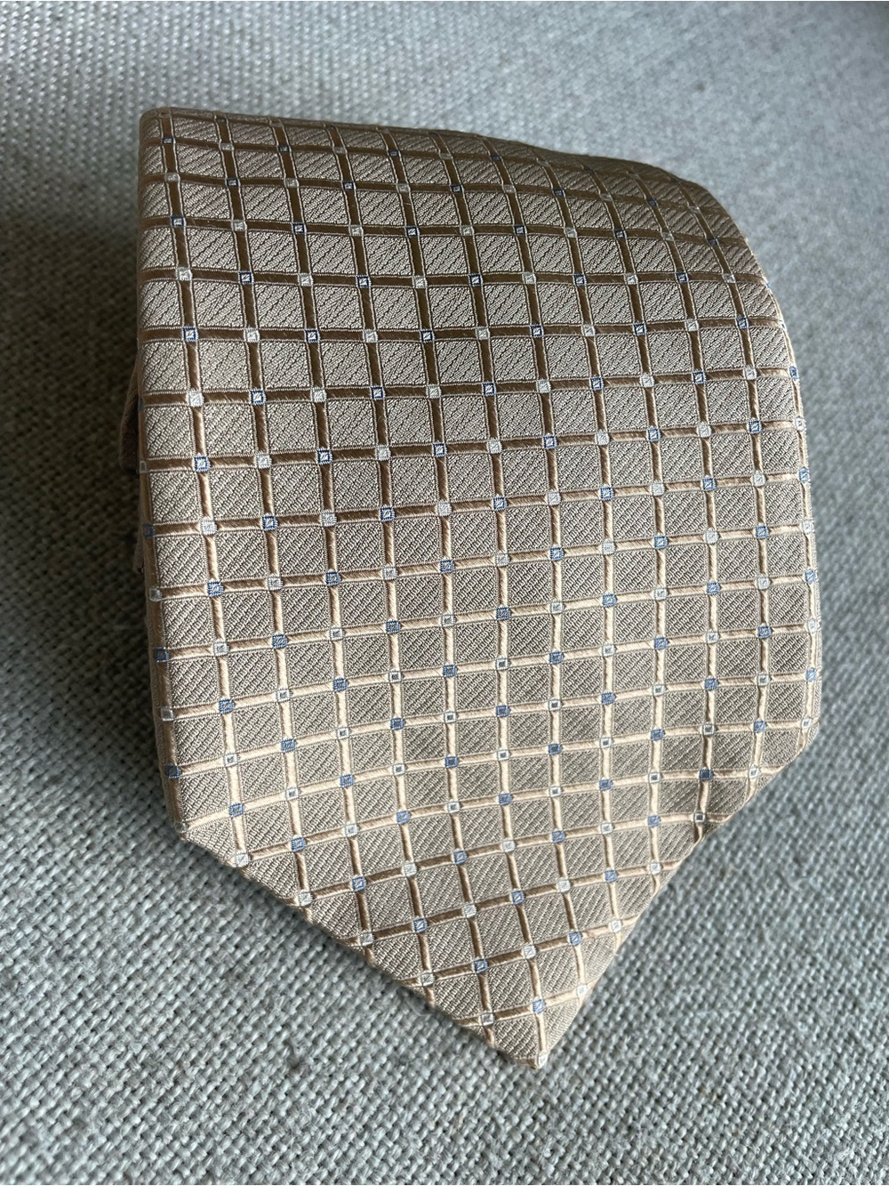 Calvin Klein 100% Silk Gold Geometric Grid Necktie